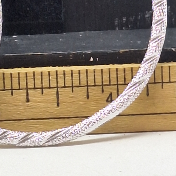 Voice Textured Silver Hoop Stud Earrings - Picture 2 of 3